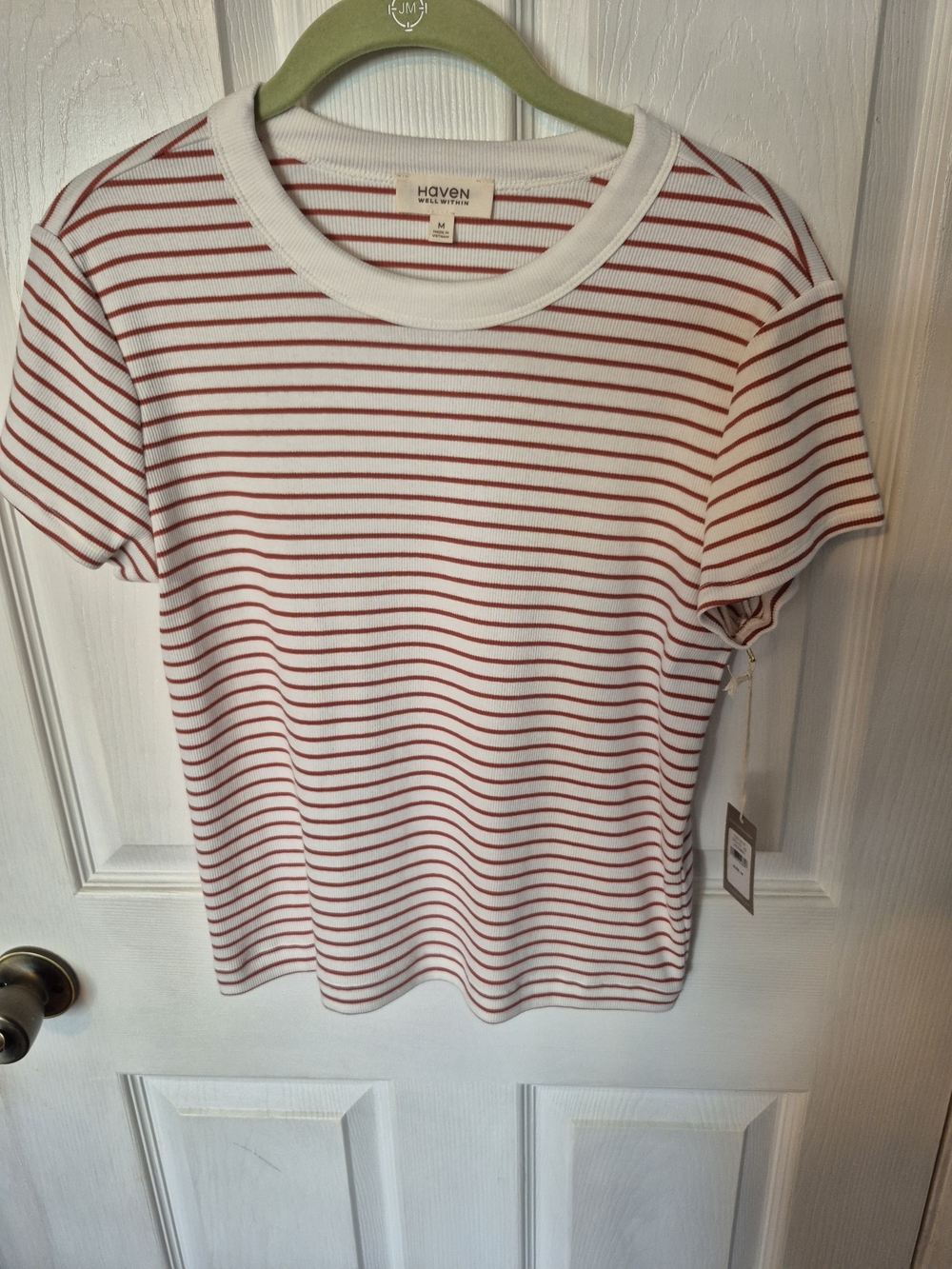 Haven Well Within White & Red Striped Short Sleeve Ribbed Tee